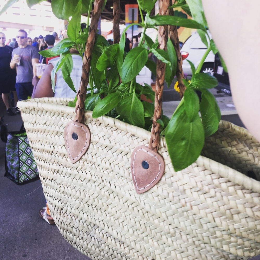 Classic handmade straw tote with leather handles
